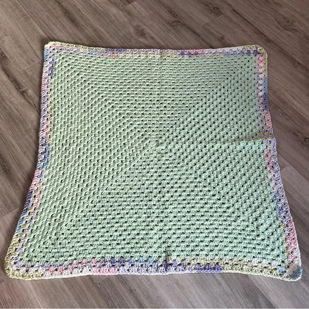 New Handmade Crochet Mint Green Granny Square Blanket